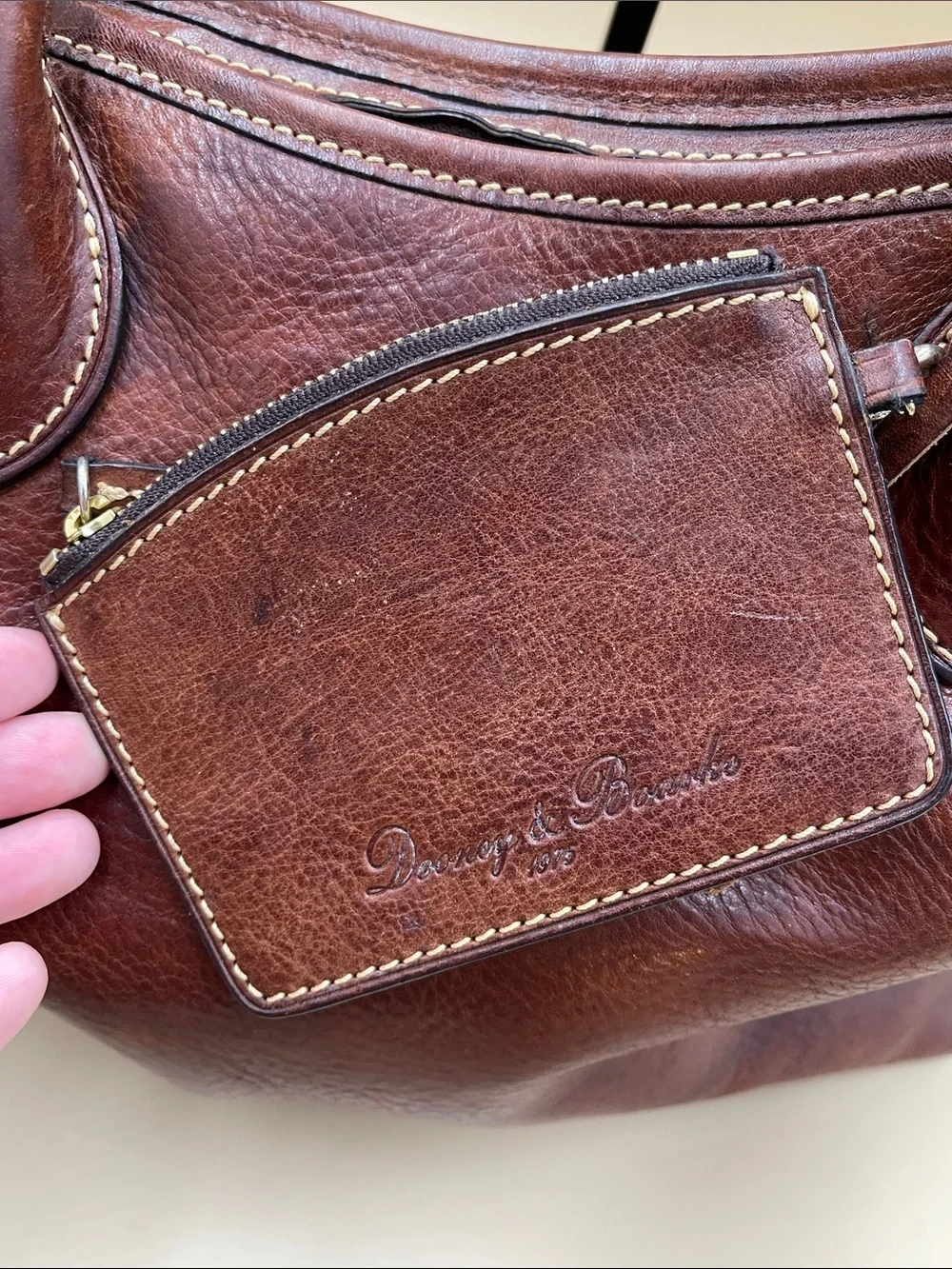 Dooney & Bourke Brown Florentine Vacchetta Leather Dual-Pocket Tote